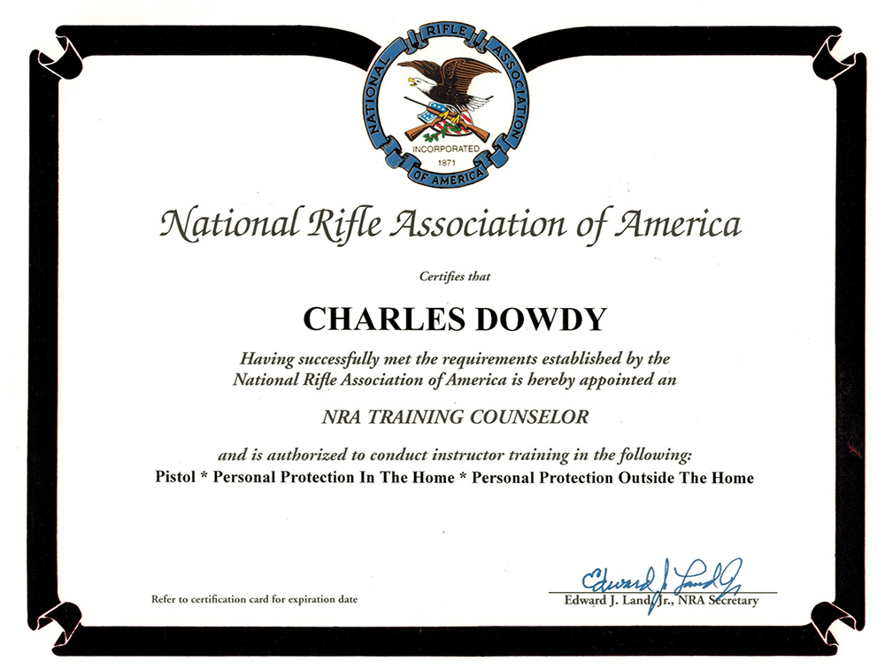 NRA TC Certificate Houston / Spring LTC Firearm Training Classes